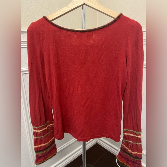Anthropologie Sleeping on Snow Red Wool Blend Boho Sleeve Top - Size Small - Picture 4 of 4